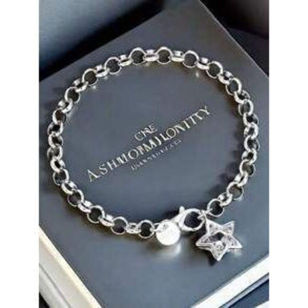 1pc 925 Sterling Silver Pentagram Cubic Zirconia Crystal Bracelet